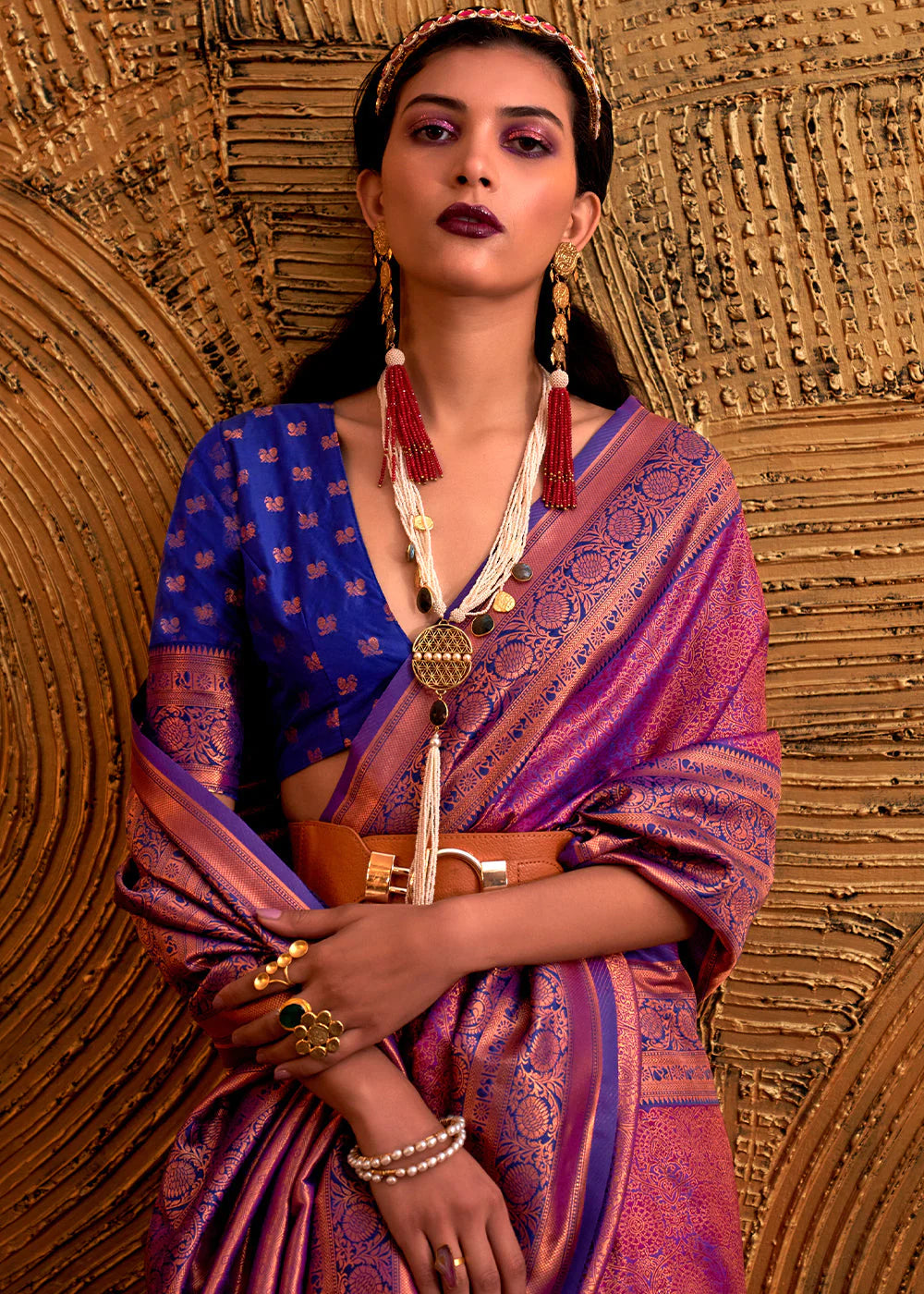 PLUM PURPLE HANDLOOM WOVEN DESIGNER SILK SAREE