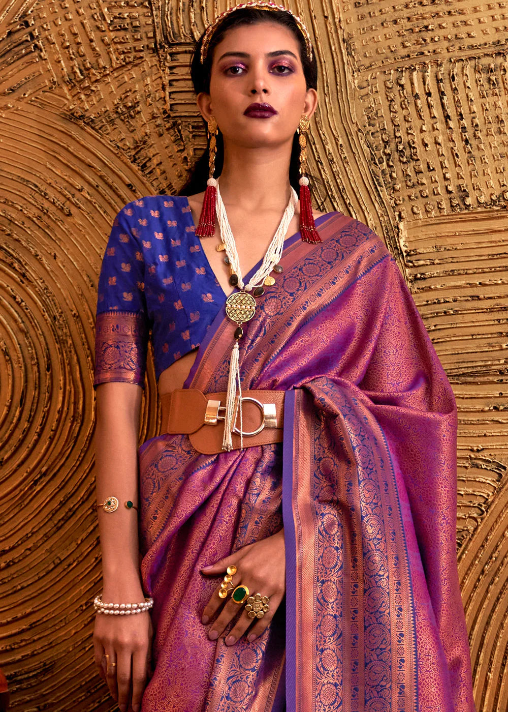 PLUM PURPLE HANDLOOM WOVEN DESIGNER SILK SAREE