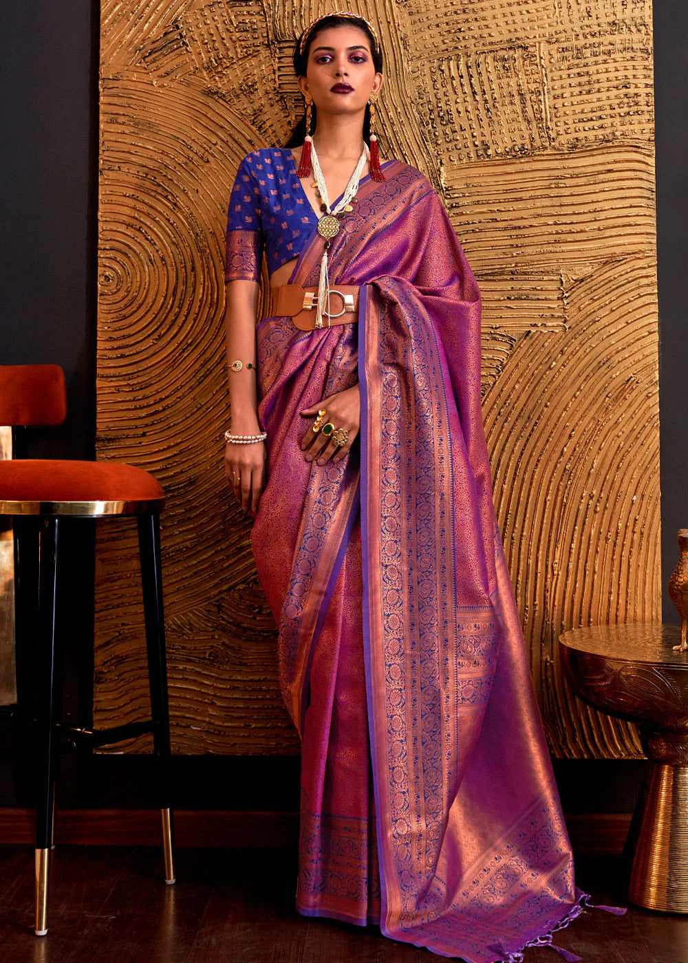 PLUM PURPLE HANDLOOM WOVEN DESIGNER SILK SAREE