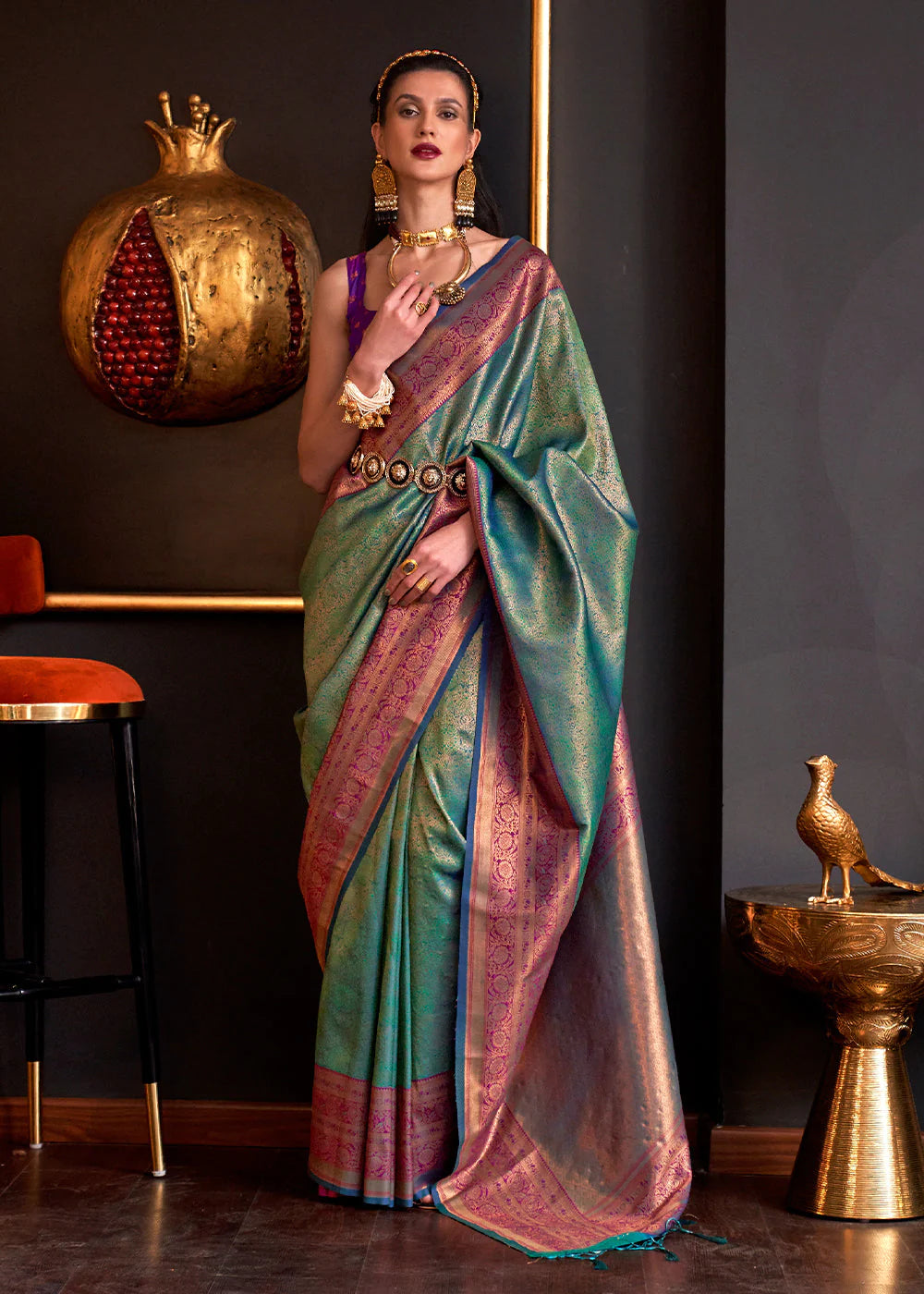 SAGE GREEN HANDLOOM WOVEN DESIGNER SILK SAREE