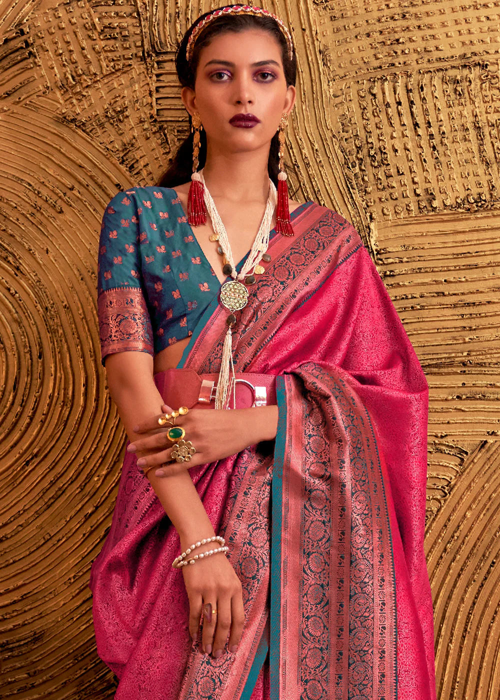 MAGENTA PINK HANDLOOM WOVEN DESIGNER SILK SAREE