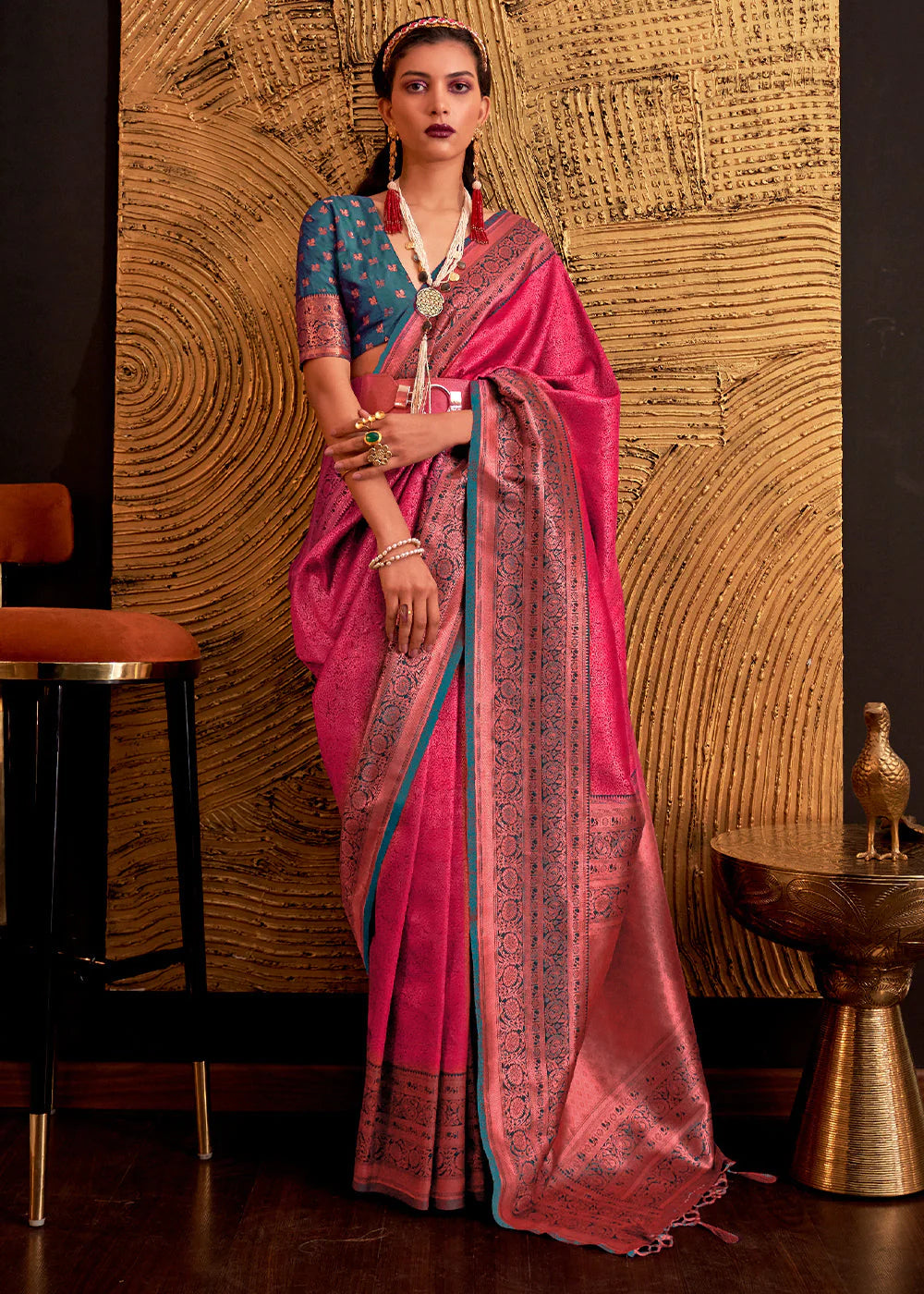 MAGENTA PINK HANDLOOM WOVEN DESIGNER SILK SAREE