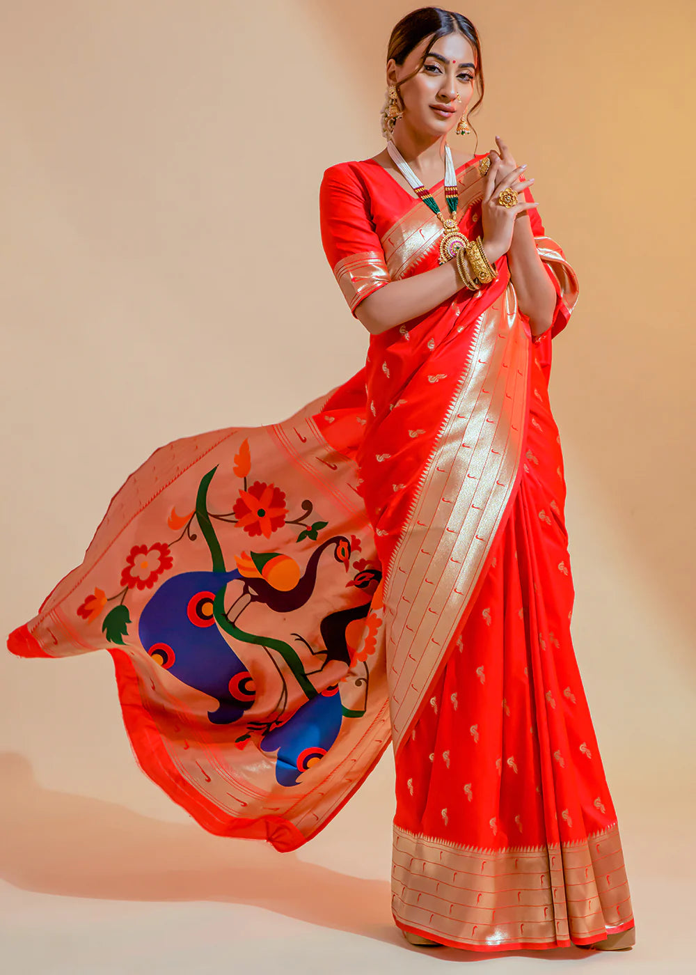 Shine Orange WOWEN paithani Silk Saree