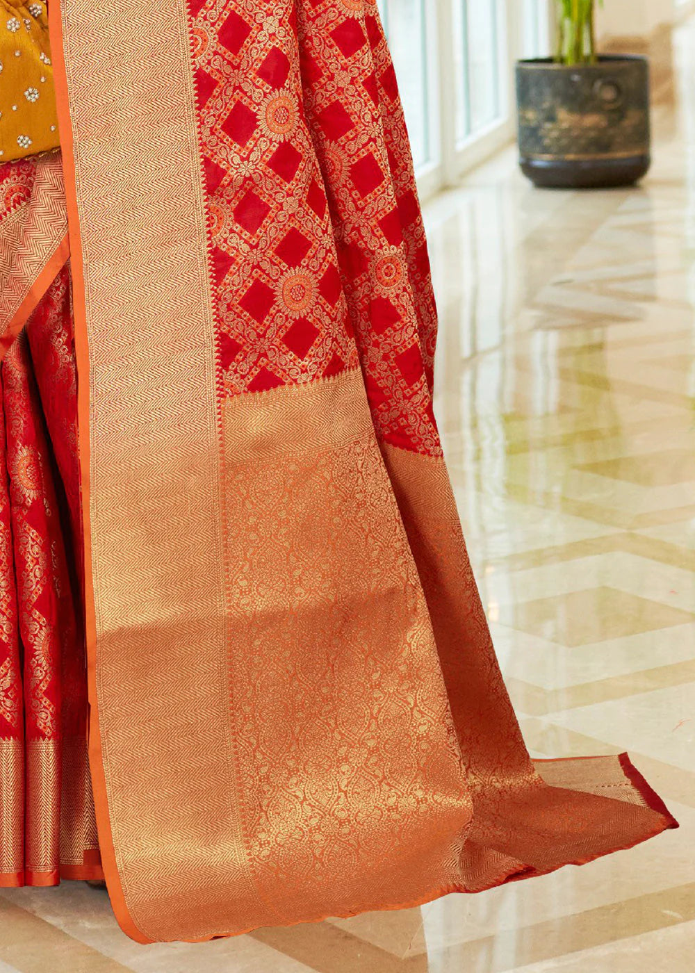 Opulence Red Woven Patola Fusion Banarasi Saree With Brocade Blouse"