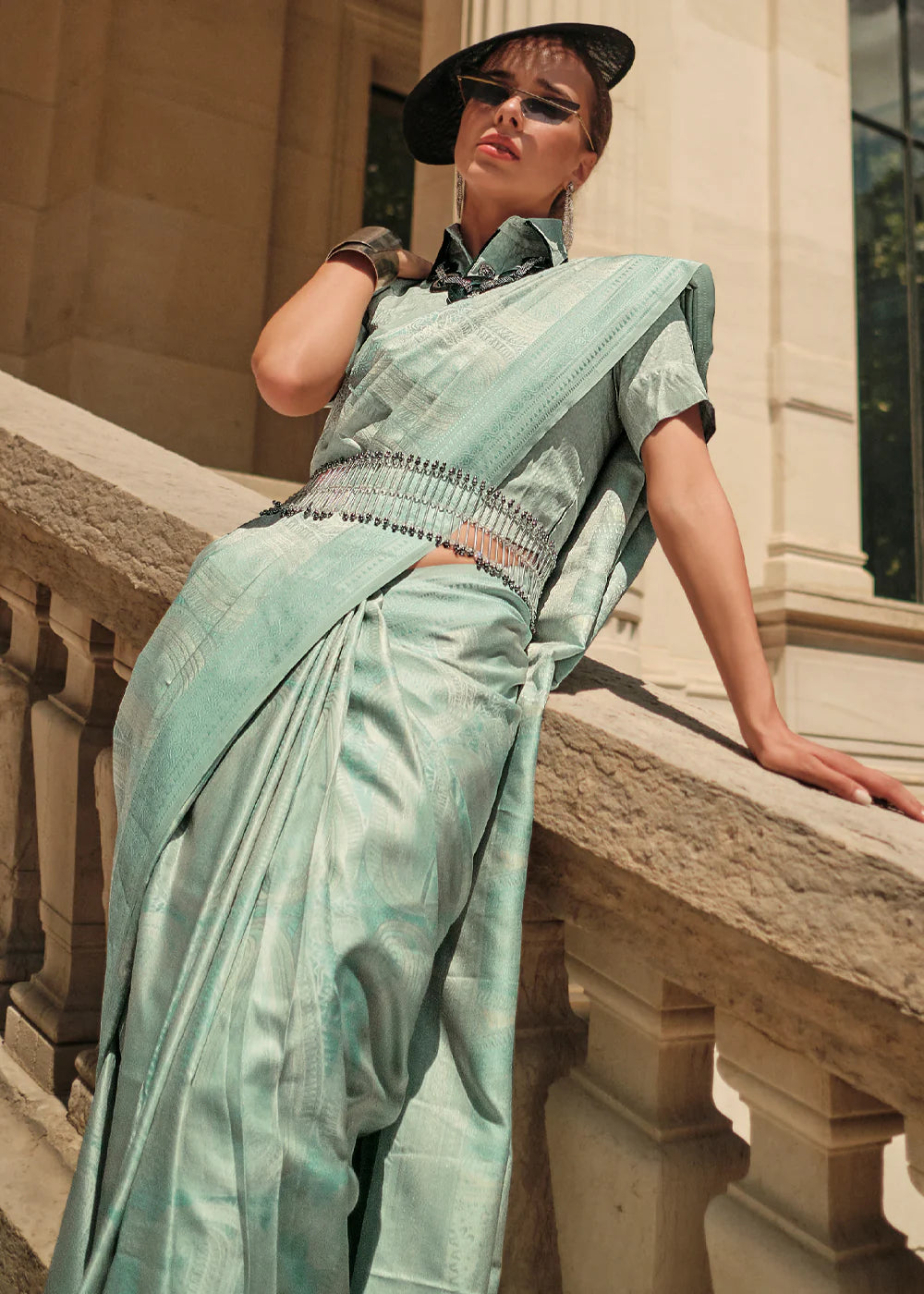 Malachite Green WOVEN SATIN SILK SAREE