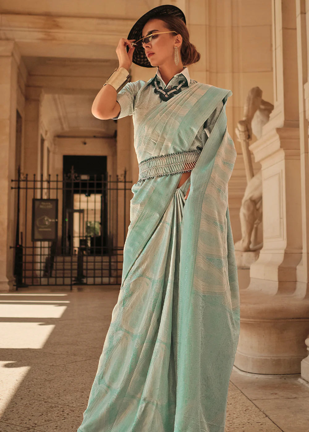 Malachite Green WOVEN SATIN SILK SAREE