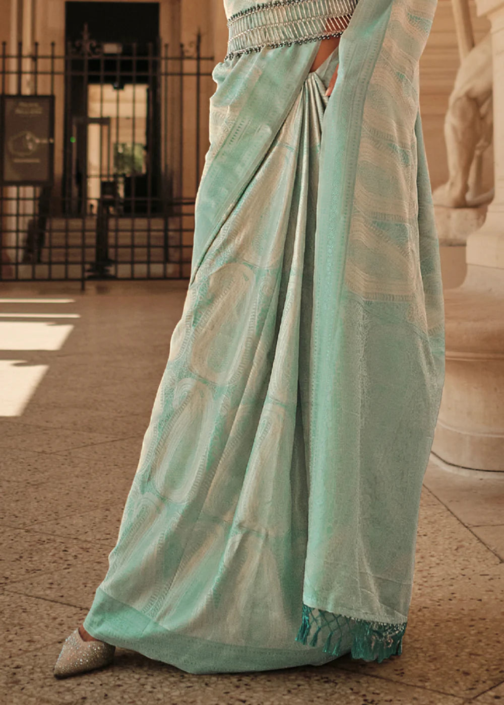 Malachite Green WOVEN SATIN SILK SAREE