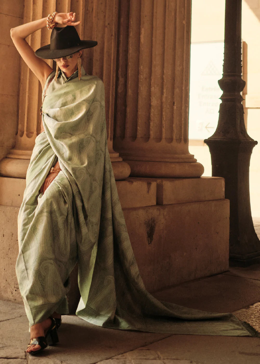 Pista Green WOVEN SATIN SILK SAREE