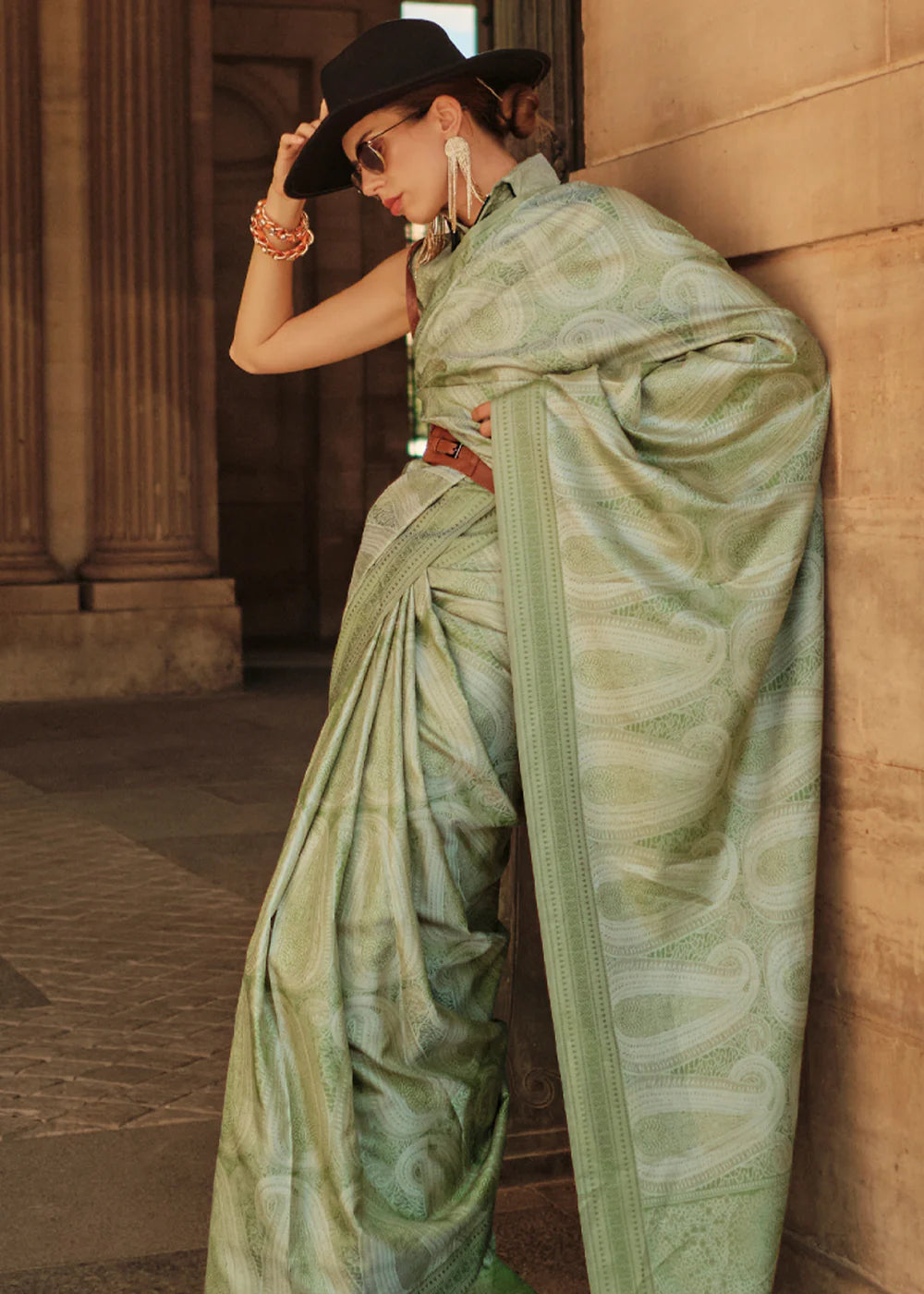 Pista Green WOVEN SATIN SILK SAREE