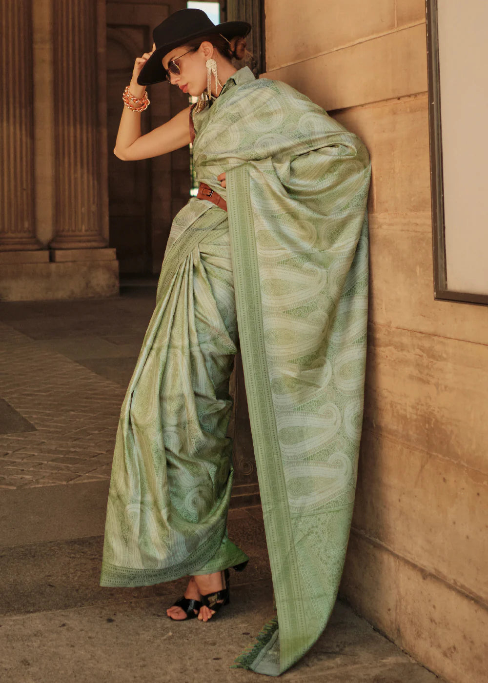 Pista Green WOVEN SATIN SILK SAREE