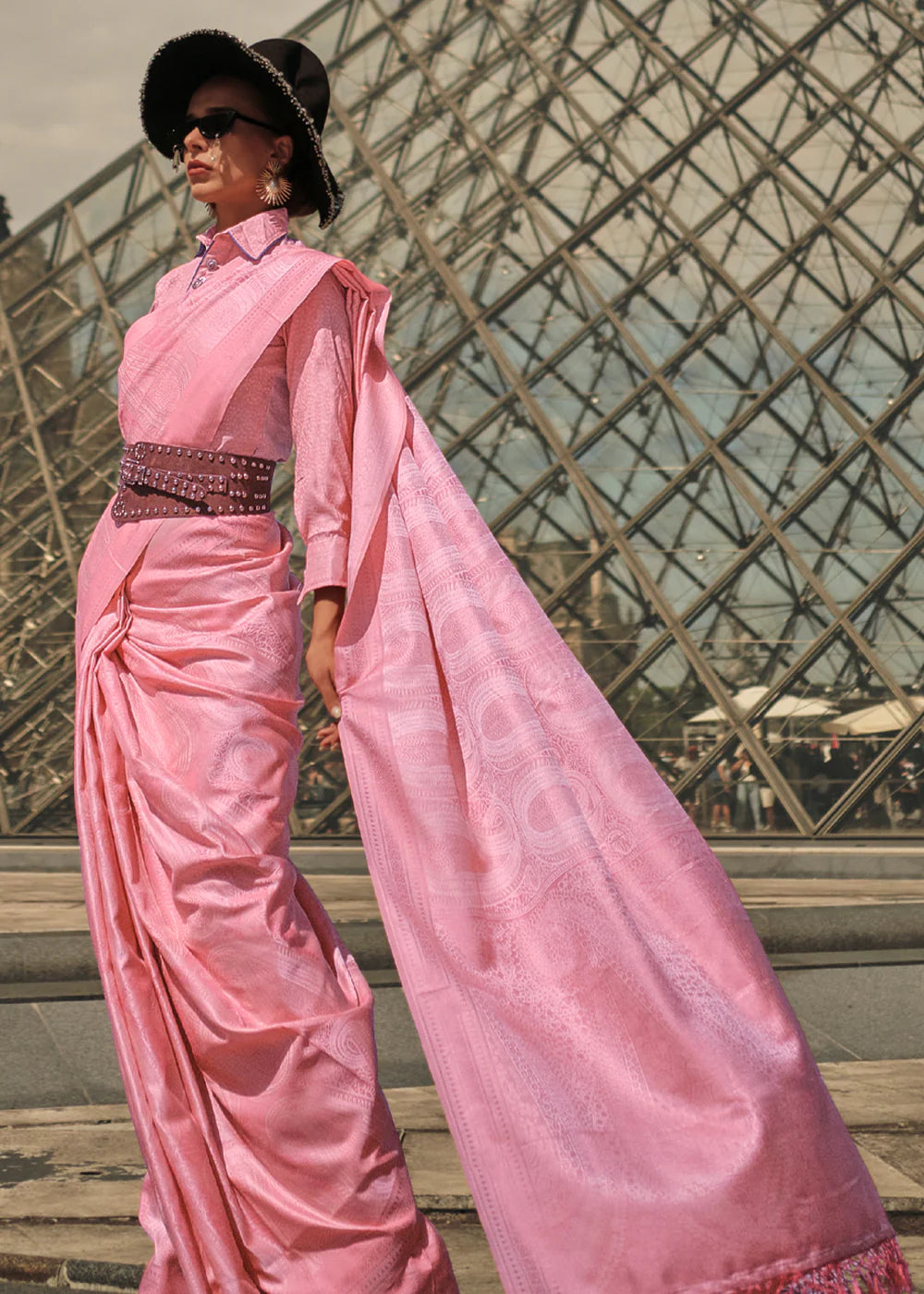 Rose Pink WOVEN SATIN SILK SAREE