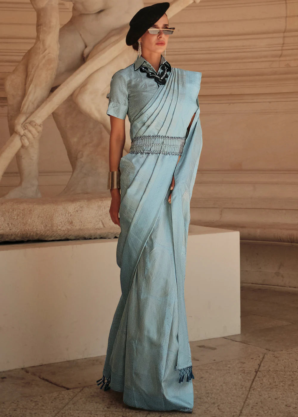 Misty Blue WOVEN SATIN SILK SAREE