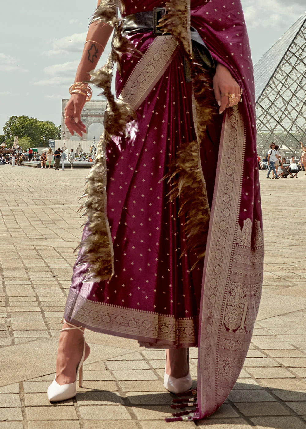 MAGENTA PURPLE HANDLOOM WOVEN SATIN SILK SAREE