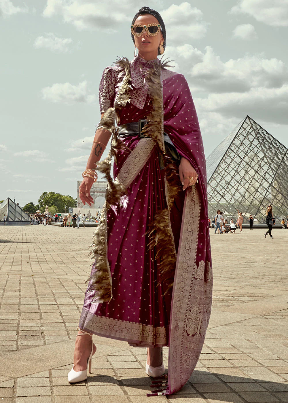 MAGENTA PURPLE HANDLOOM WOVEN SATIN SILK SAREE