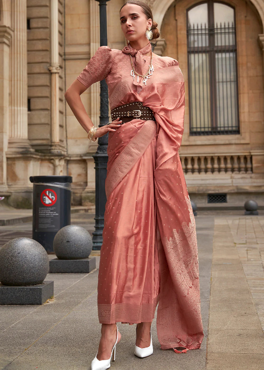 SYRUP BROWN HANDLOOM WOVEN SATIN SILK SAREE