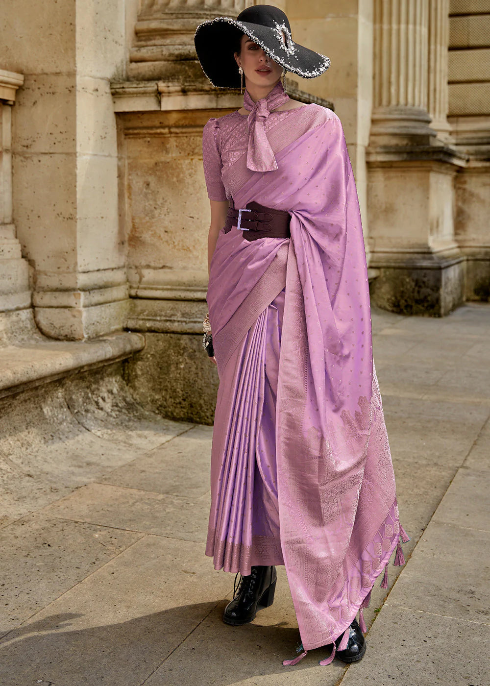 LAVENDER PURPLE HANDLOOM WOVEN SATIN SILK SAREE