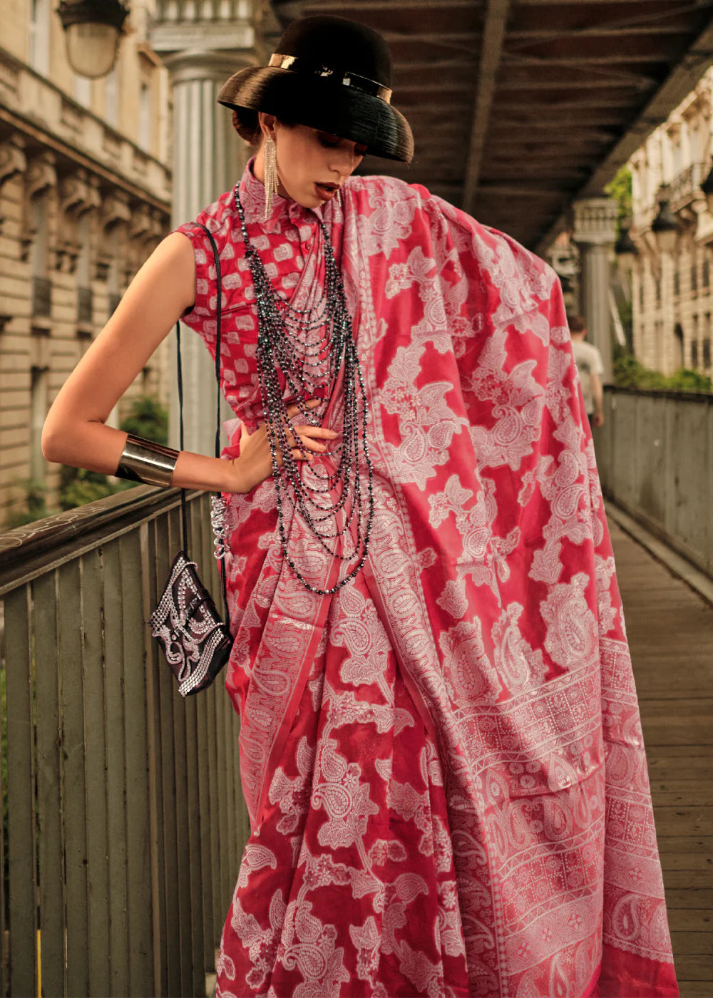 HOT RED HANDLOOM WOVEN ORGANZA SILK SAREE