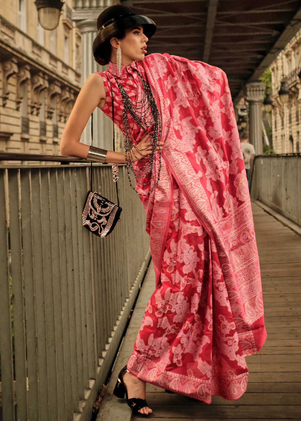 HOT RED HANDLOOM WOVEN ORGANZA SILK SAREE