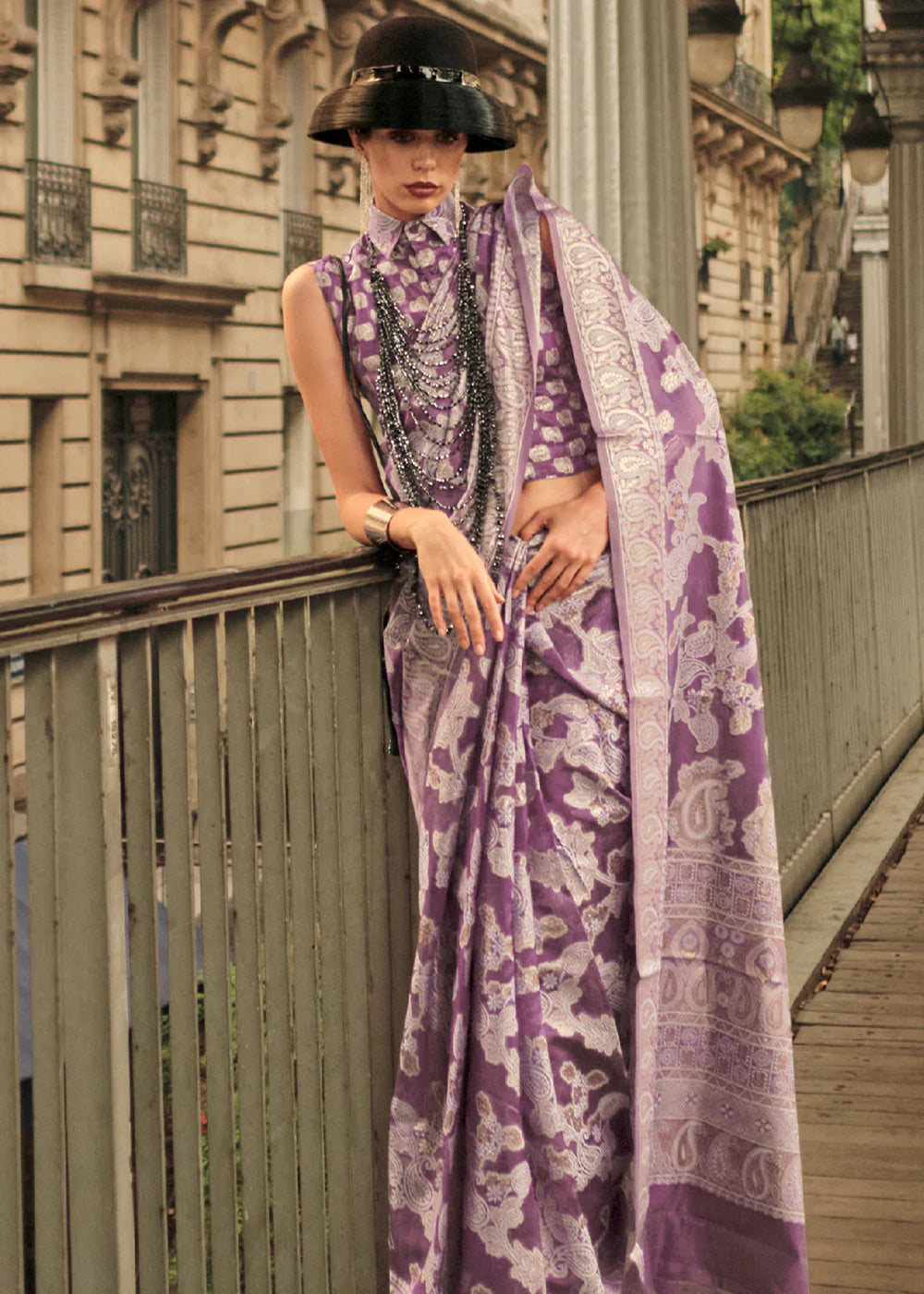 NEON PURPLE HANDLOOM WOVEN ORGANZA SILK SAREE