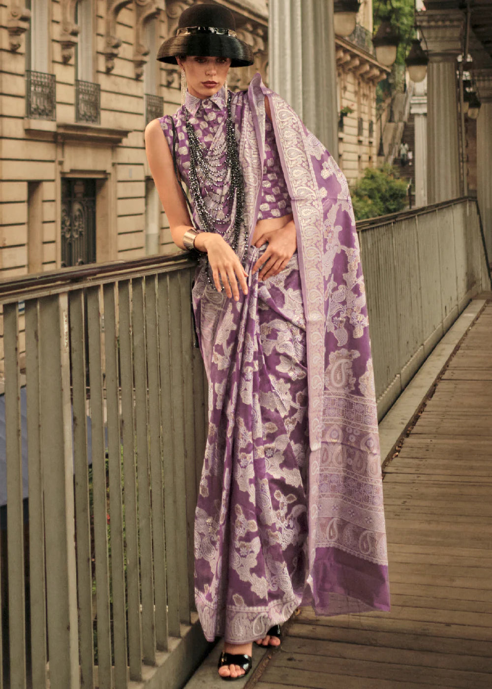 NEON PURPLE HANDLOOM WOVEN ORGANZA SILK SAREE