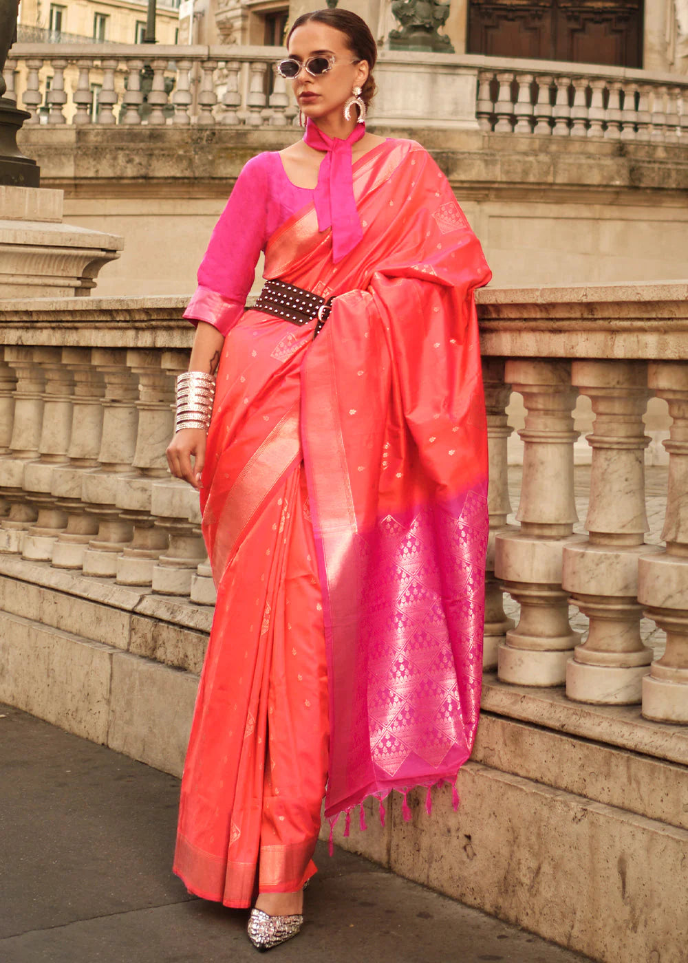 ORANGE HANDLOOM WOVEN SOFT SILK SAREE