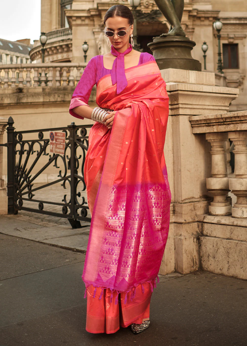 ORANGE HANDLOOM WOVEN SOFT SILK SAREE