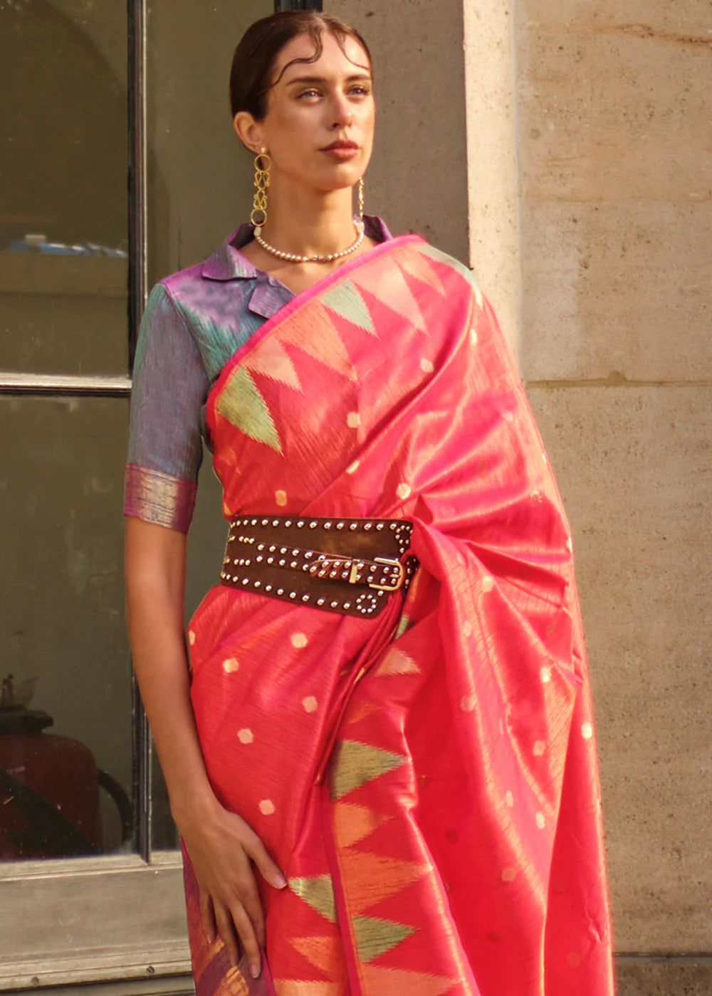 FUCHSIA PINK HANDLOOM WOVEN KHADI SILK SAREE