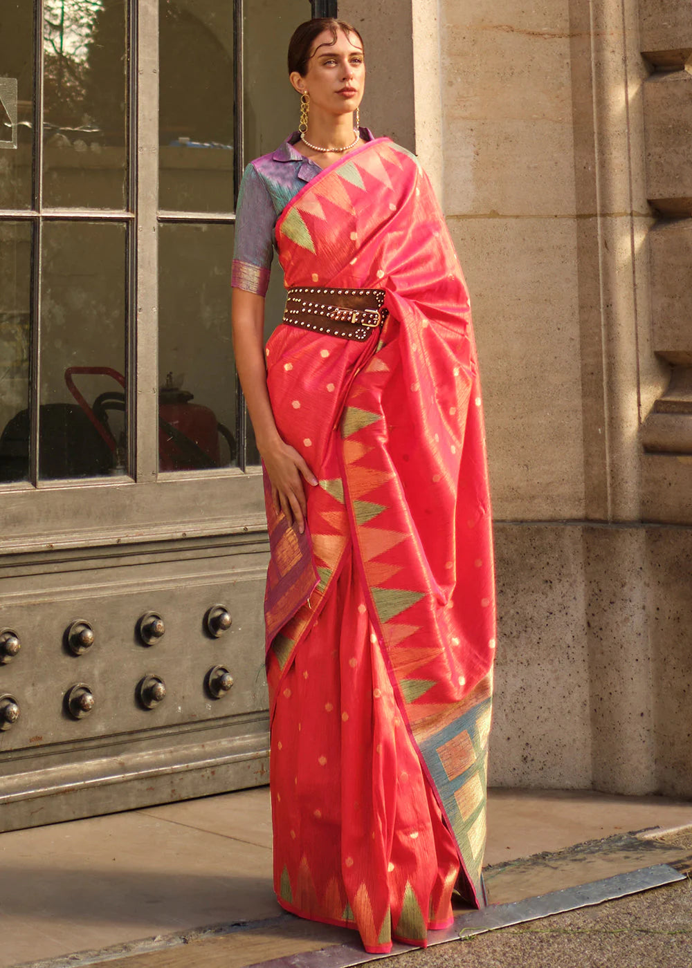 FUCHSIA PINK HANDLOOM WOVEN KHADI SILK SAREE