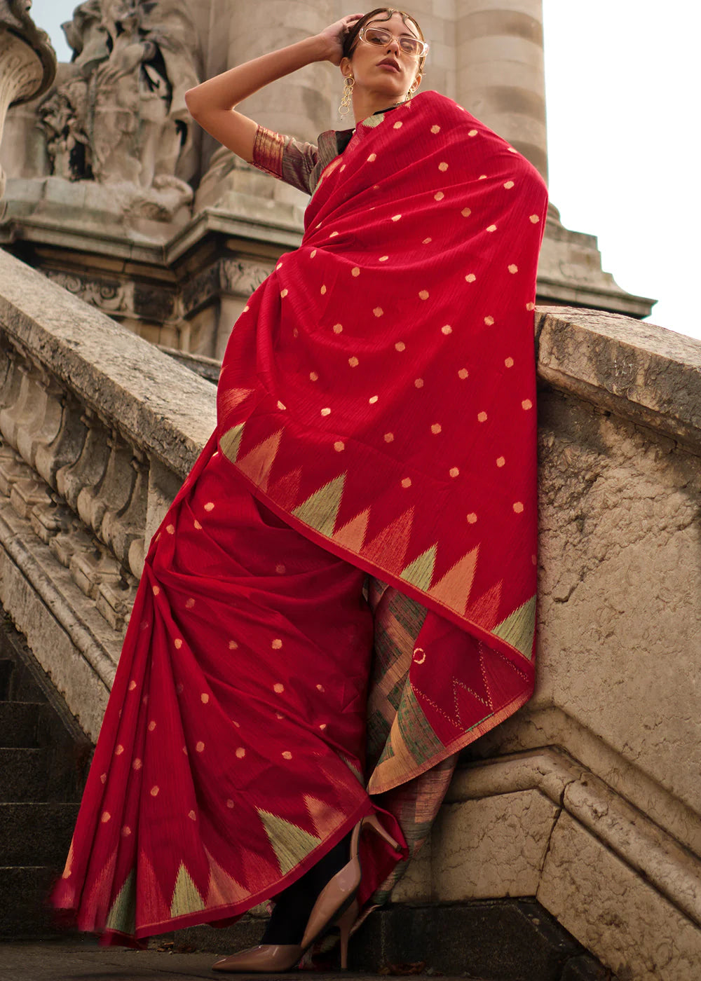 RUBY RED HANDLOOM WOVEN KHADI SILK SAREE