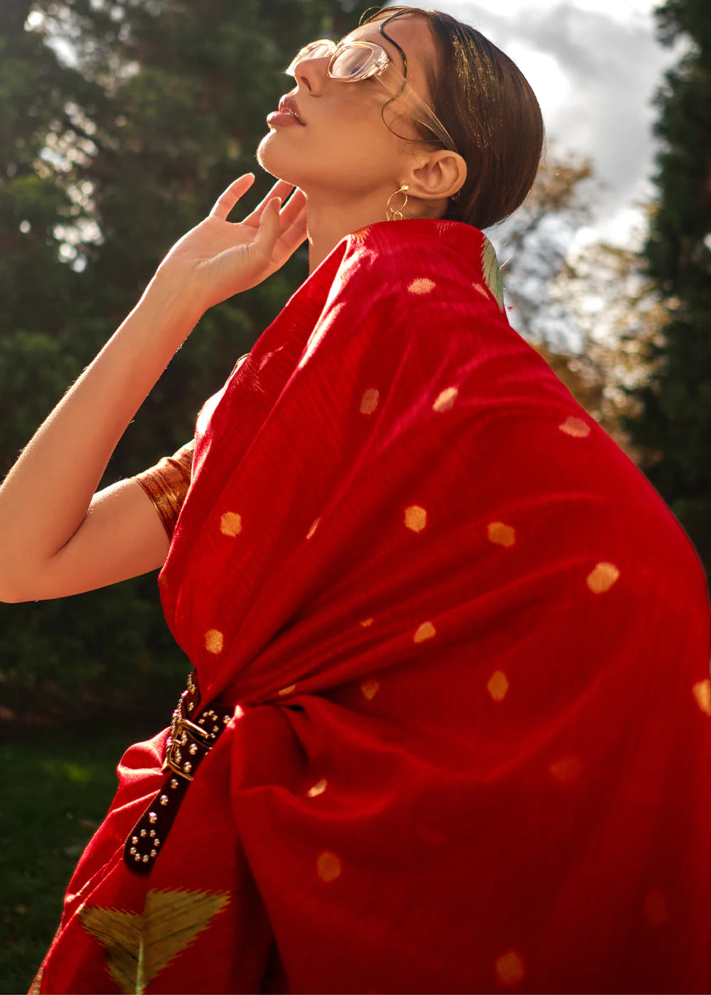 RUBY RED HANDLOOM WOVEN KHADI SILK SAREE