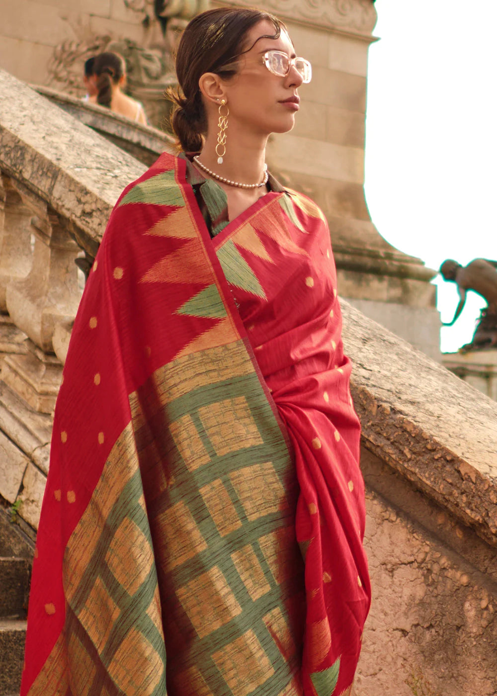 RUBY RED HANDLOOM WOVEN KHADI SILK SAREE