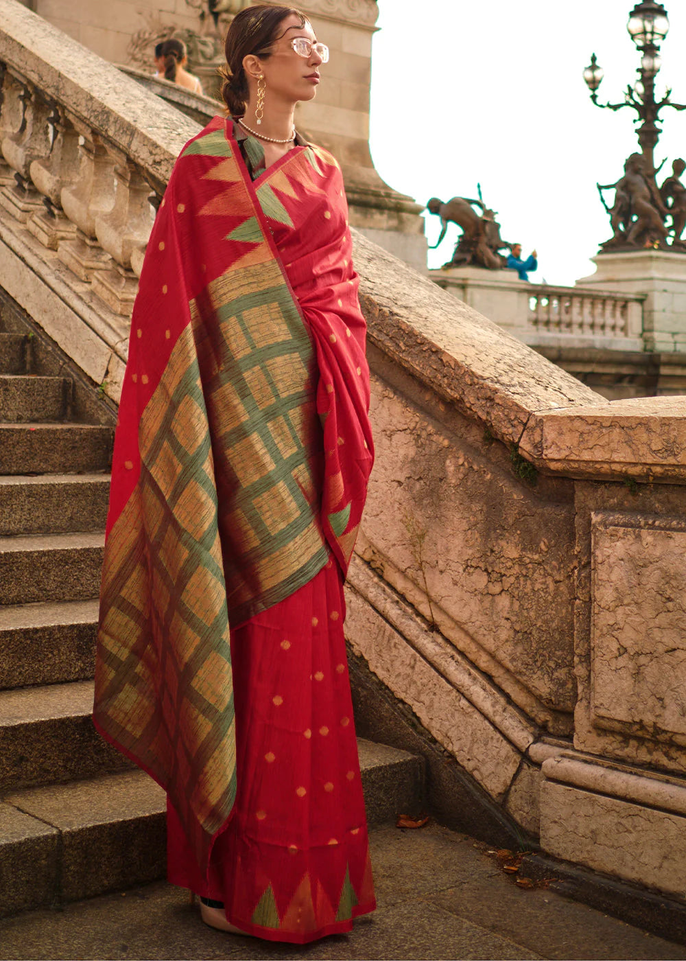 RUBY RED HANDLOOM WOVEN KHADI SILK SAREE