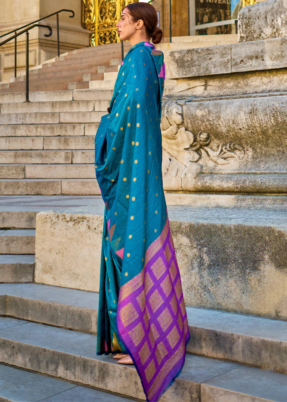 ADMIRAL BLUE HANDLOOM WOVEN KHADI SILK SAREE