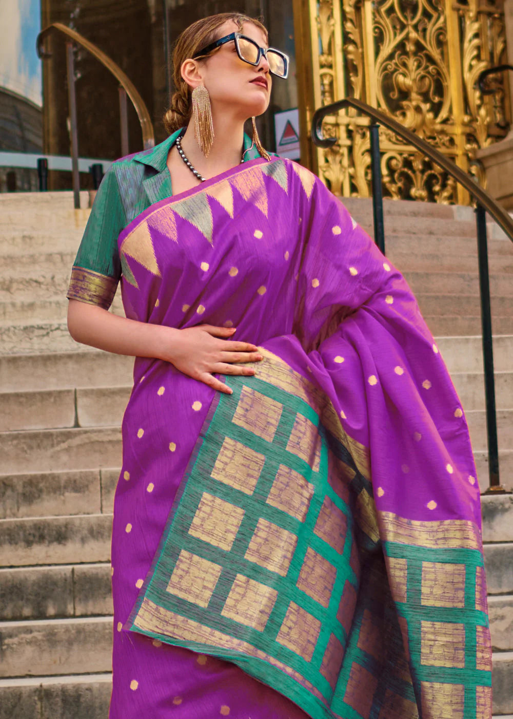 BYZANTIUM PURPLE HANDLOOM WOVEN KHADI SILK SAREE