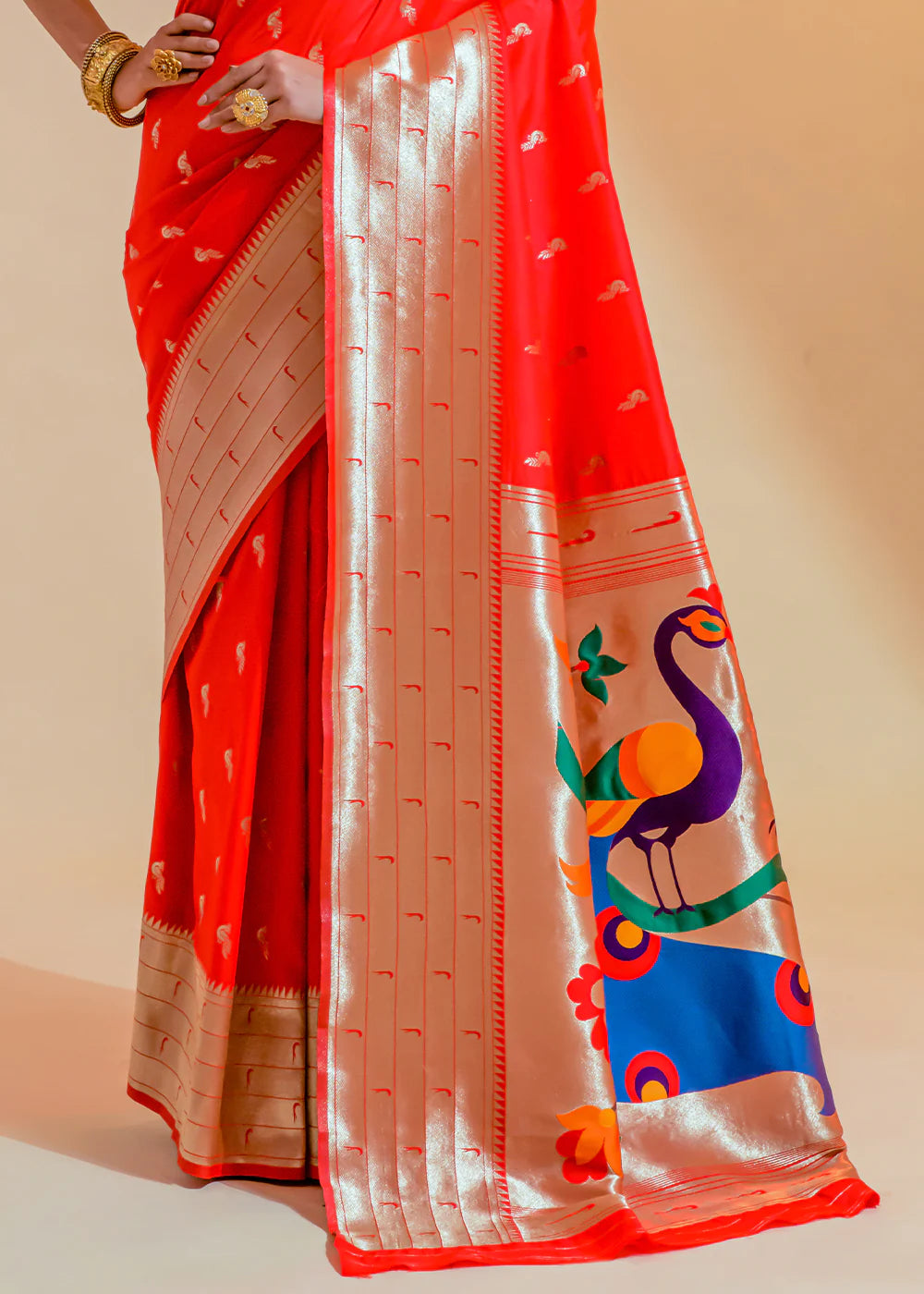 Shine Orange WOWEN paithani Silk Saree