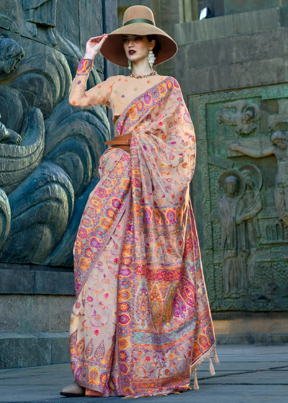 SWEET PINK Organza kashmiri handloom weaving