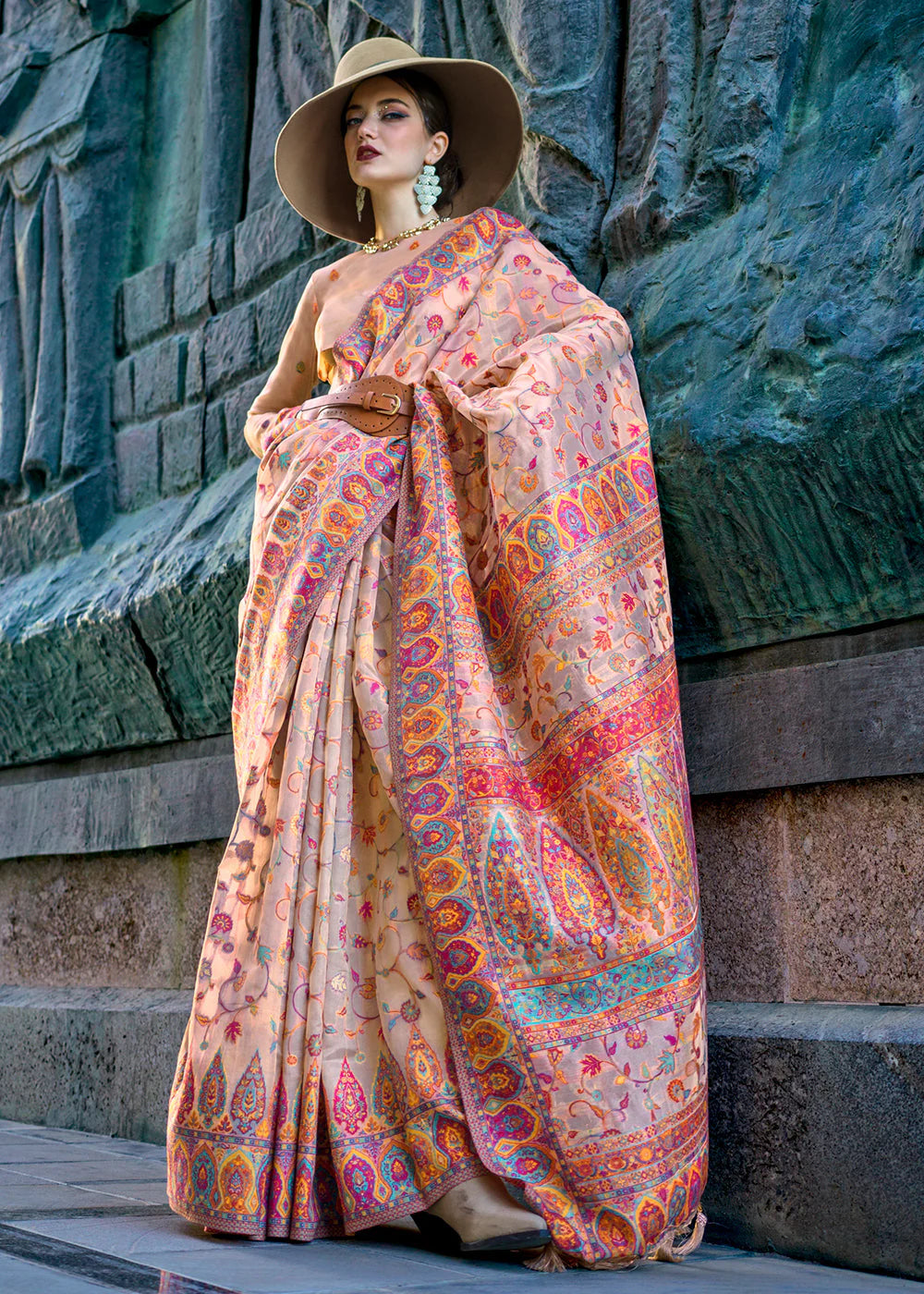 SWEET PINK Organza kashmiri handloom weaving