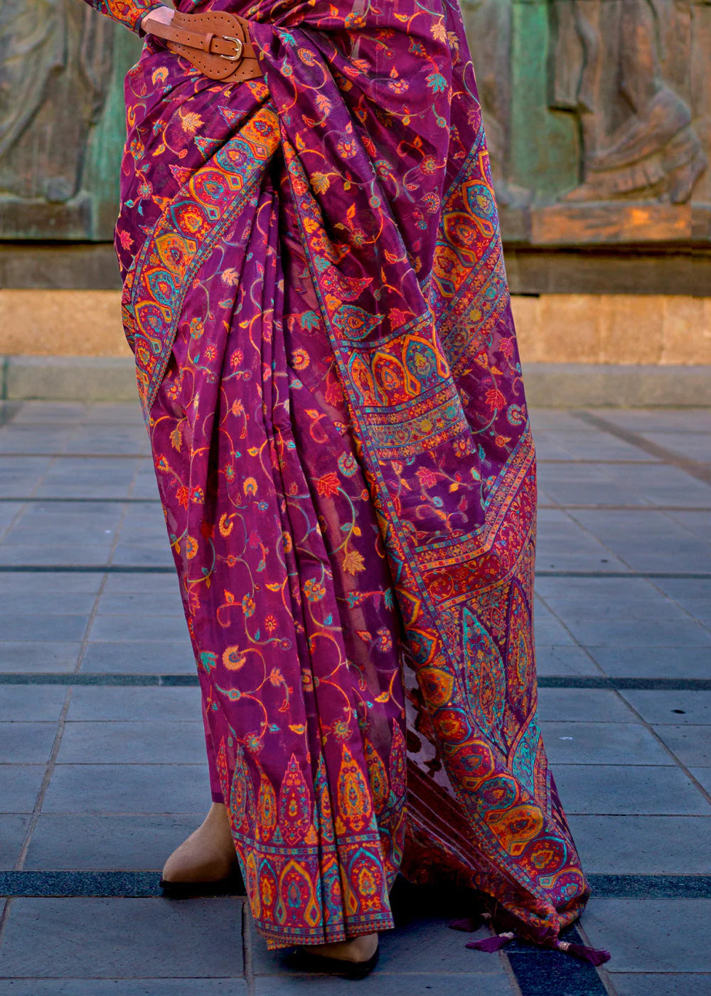 PLUM PURPLE Organza kashmiri handloom weaving SAREE