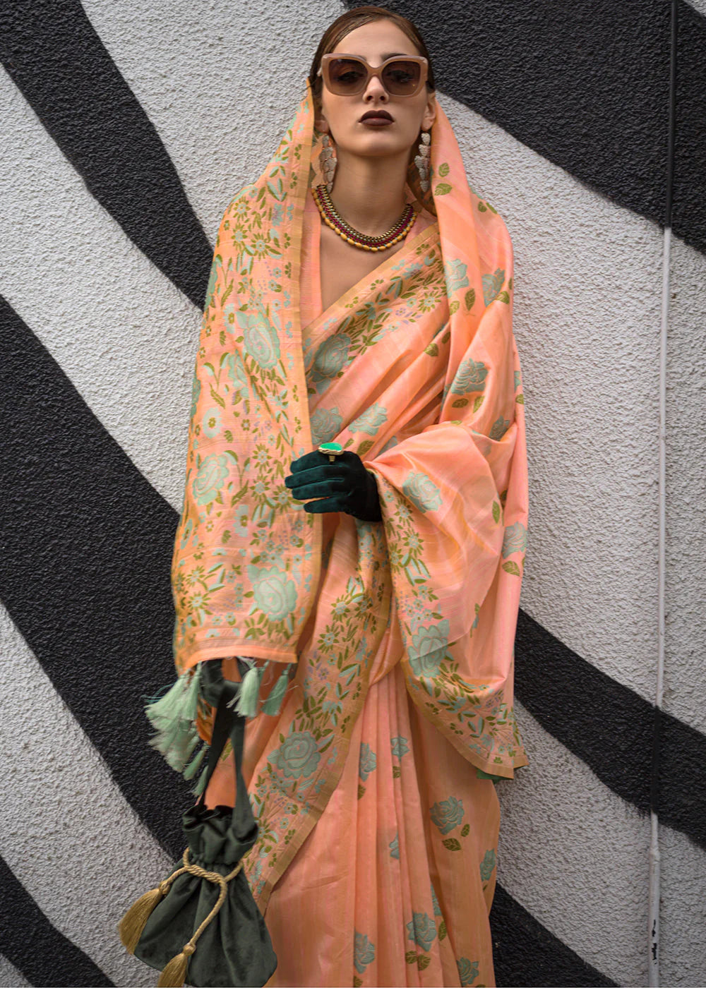 ROYAL ORANGE FLORAL PARSI WEAVING HANDLOOM SILK SAREE