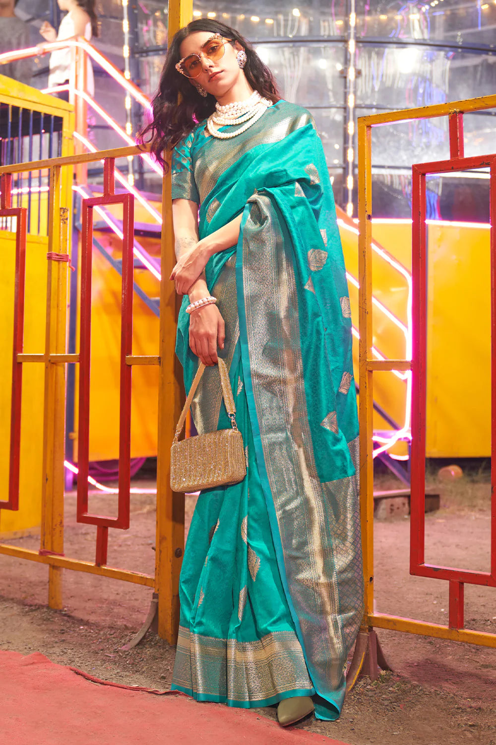 PERSIAN GREEN HANDLOOM BANARSI WOVEN ART SILK SAREE