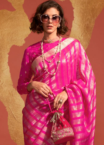 QUEEN PINK  Pure viscose handloom weaving silk