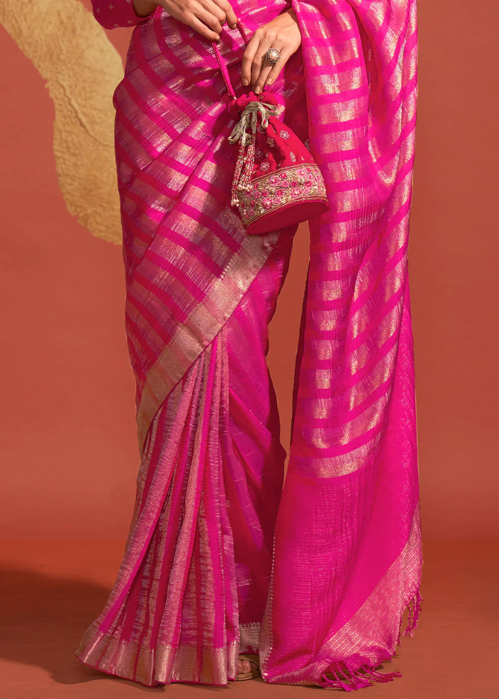 QUEEN PINK  Pure viscose handloom weaving silk