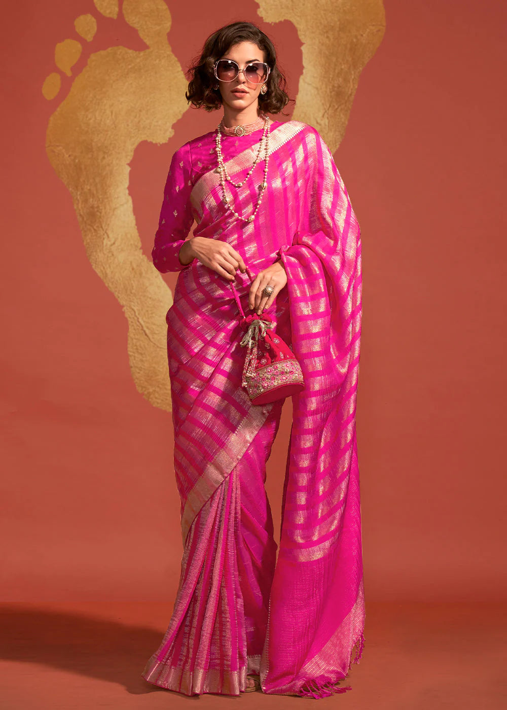 QUEEN PINK  Pure viscose handloom weaving silk