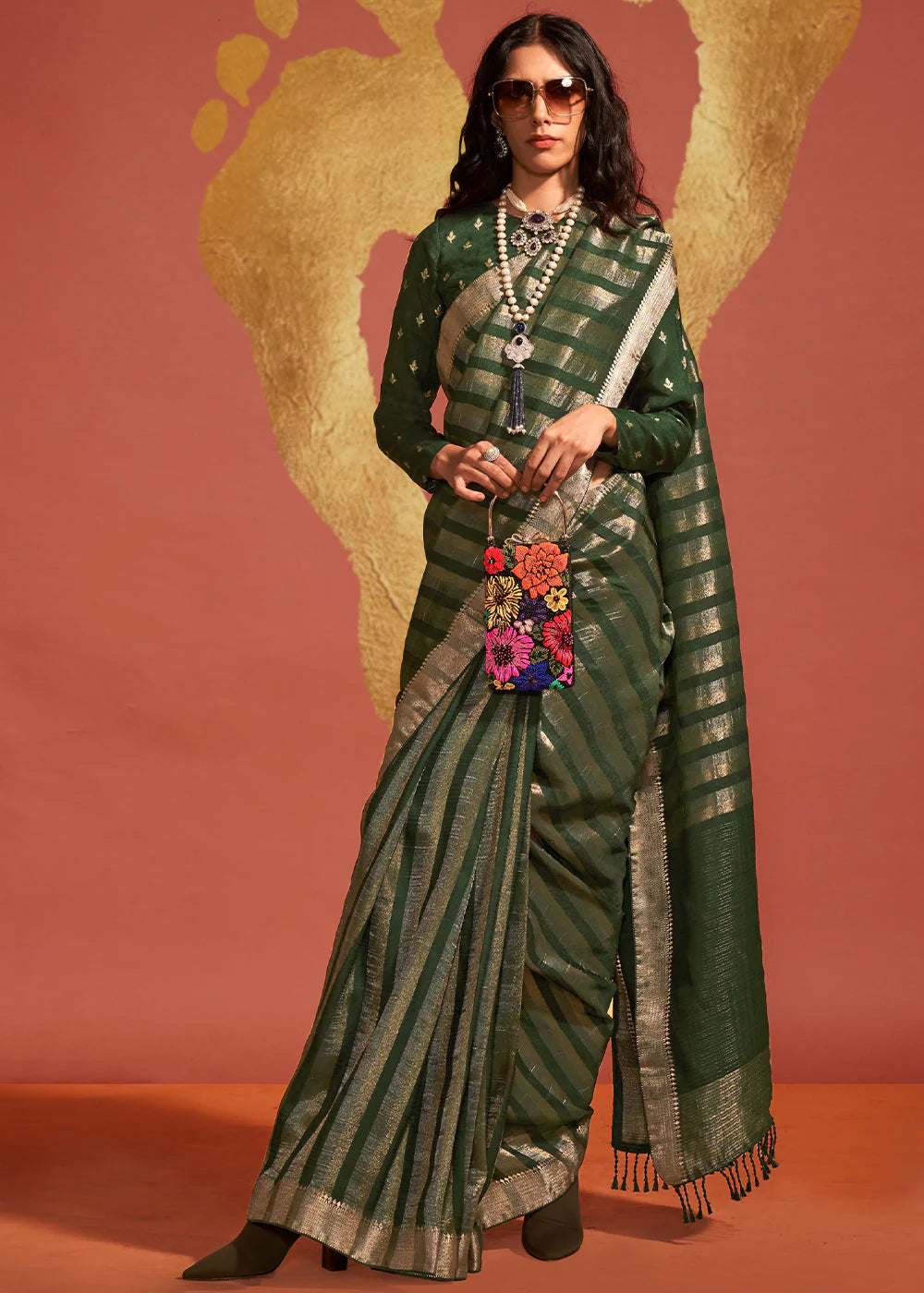 RACING GREEN Pure viscose handloom weaving silk