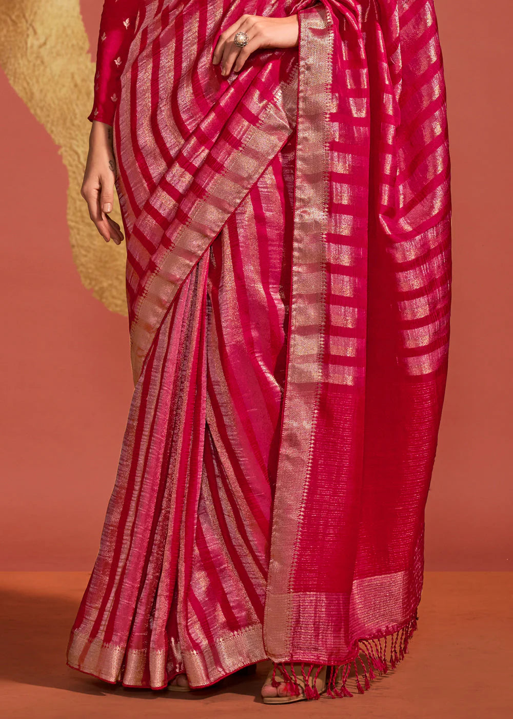 SHOCKING PINK Pure viscose handloom weaving silk