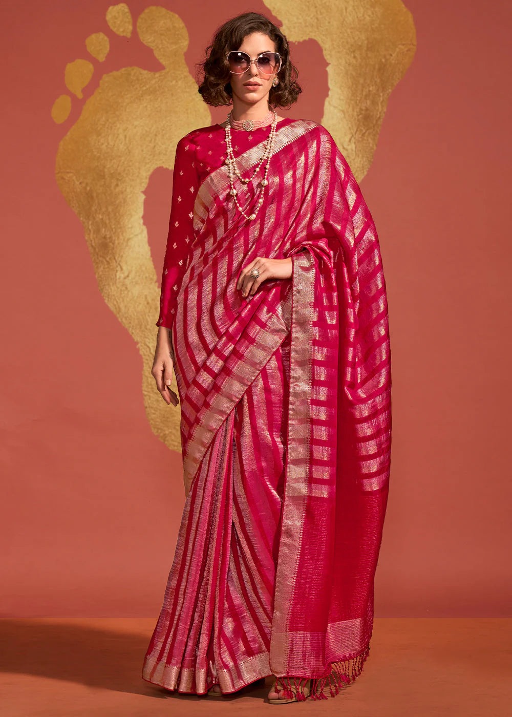 SHOCKING PINK Pure viscose handloom weaving silk