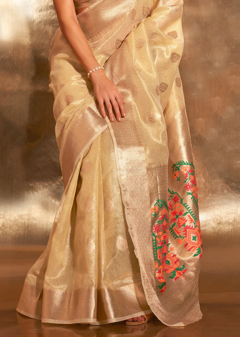 YELLOW Zari Woven Tissue Silk Saree with Paithani Pallu