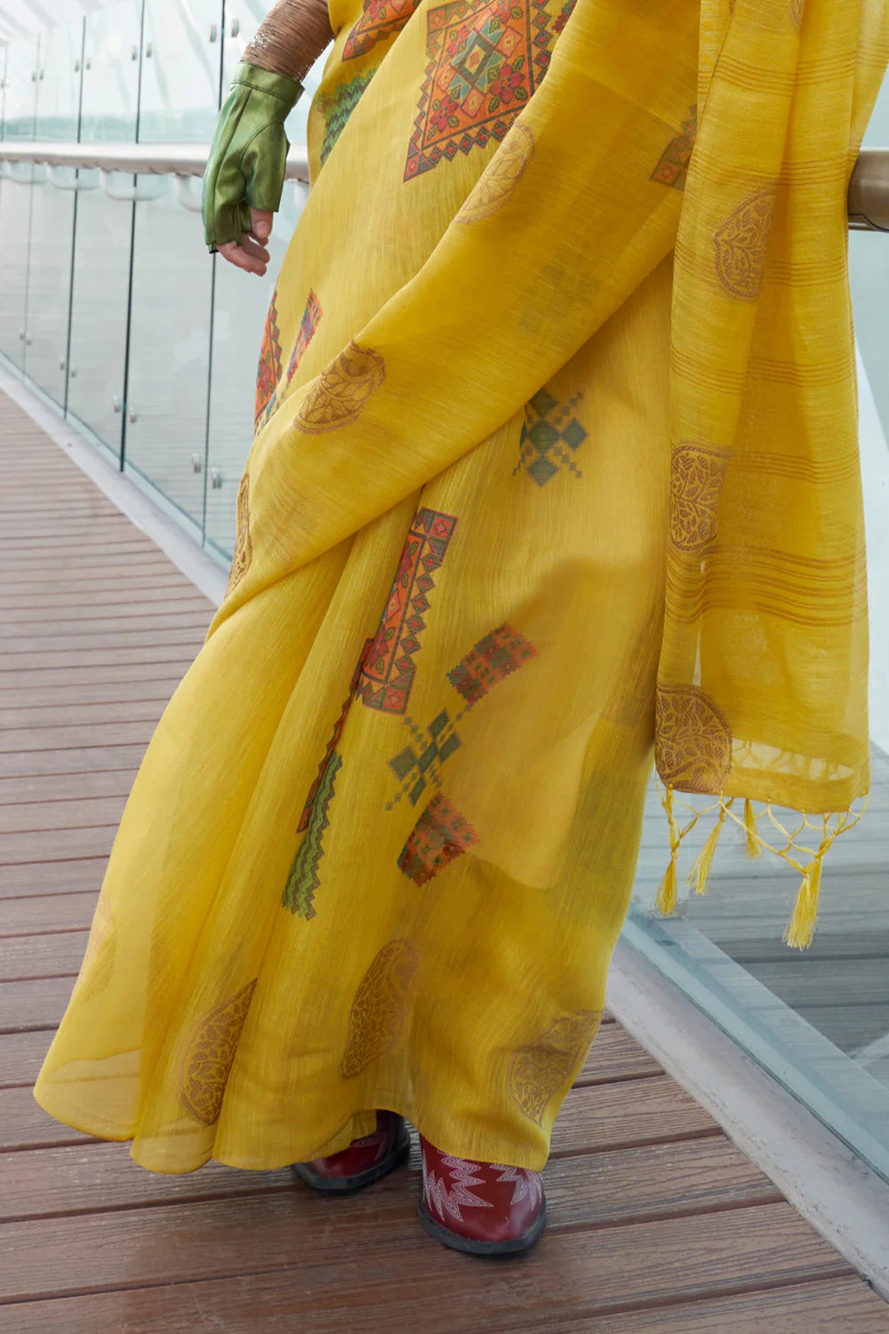 Yellow Banarasi Silk Printed Tissue Saree