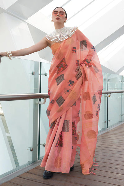 LIGHT PEACH  Banarasi Silk Printed Tissue Saree