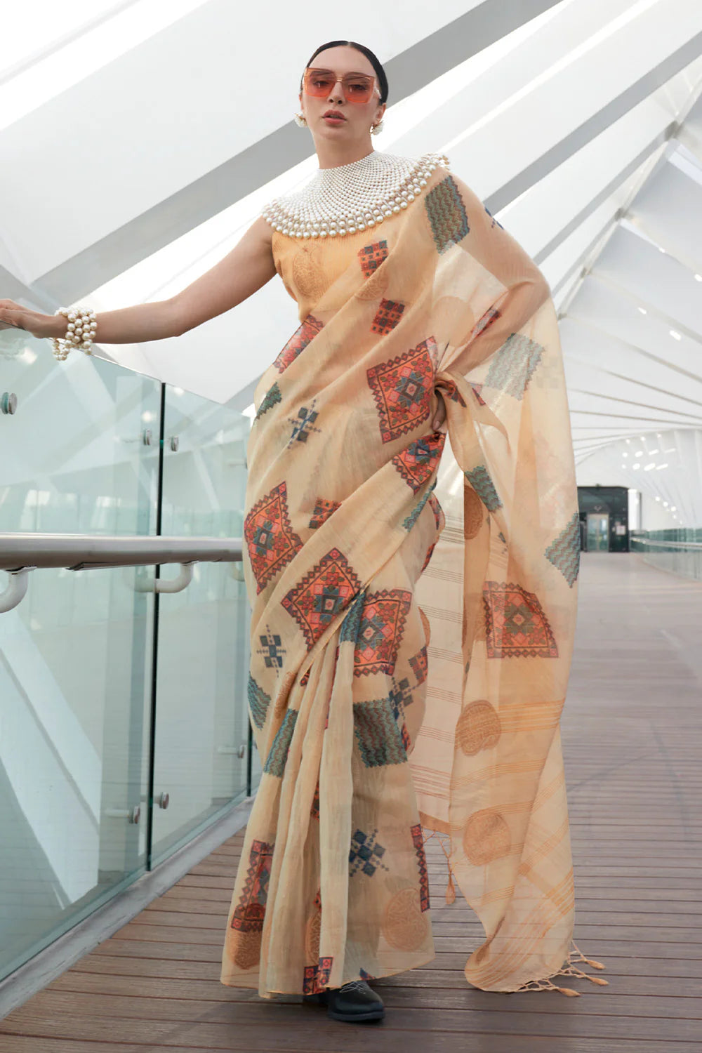 LIHGT ORANGE Banarasi Silk Printed Tissue Saree